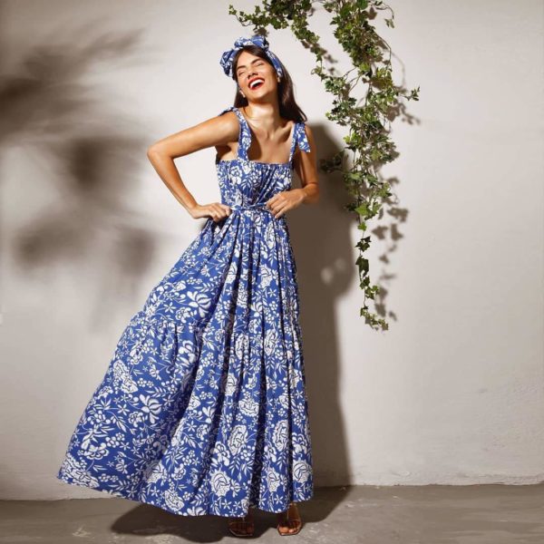 Blue White Maxi Floral Dress