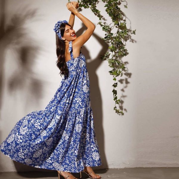 Blue White Maxi Floral Dress