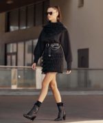 Black Hoodie Dress With Ruffles