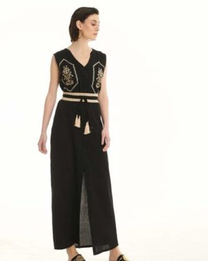 Black Kaftan With Embroidery on the Front