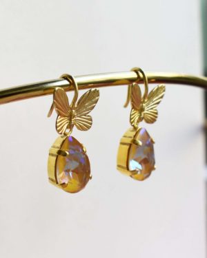 Chrysalis Earrings with Butterfly Design (White - Petrol - Orange - Honey Yellow - Black - Cypress Green - Blue / Purple)